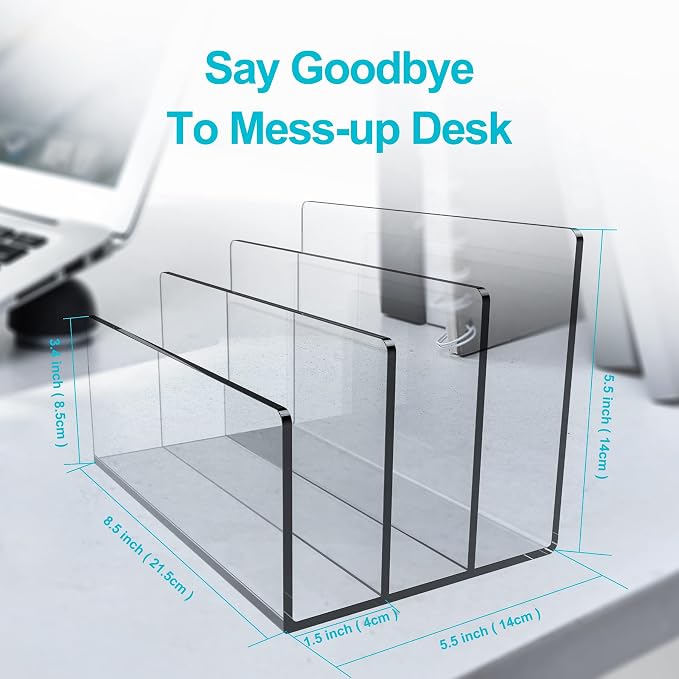 Boloyo Acrylic File Holder,1PC 3 Sections Clear File Organizer Mail Letter Sorter Desktop Folder Holder for Home Office School Envelope Bill Filling Paper Document