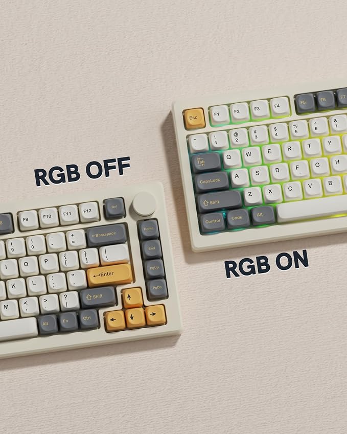Keymatic 137 Double Shot PBT Keycaps Set MOA Custom Retro keycaps for 61/64/68/84/87/100/104/108 Retro Gaming Mechanical Keyboard Gray Gold(Only Keycap Set)