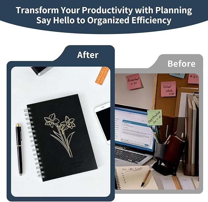Vebermo 2026 Daily Planner Notebook, Spiral Journals with Pen Set, A5 Hardcover Academic Hourly Schedules Appointment Planner for Office Home School, Black