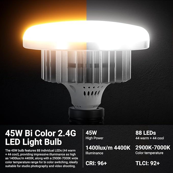NEEWER 24"x24" 450W Equivalent Softbox Lighting Kit with Tripod Stand, 45W Bi Color 2.4G LED Bulb, Remote, 10 Channels 2900K-7000K 1400lx/1m CRI95 Studio Photography Recording Continuous Light, NK104