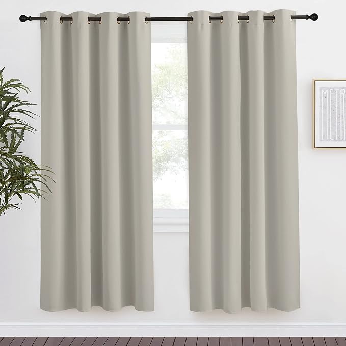 NICETOWN Blackout Natural Curtain for Living Room, 1 Panel, W55 x L78, Thermal Insulated Solid Grommet Sound Reducing Energy Saving Window Drape for Bedroom/Dining Room