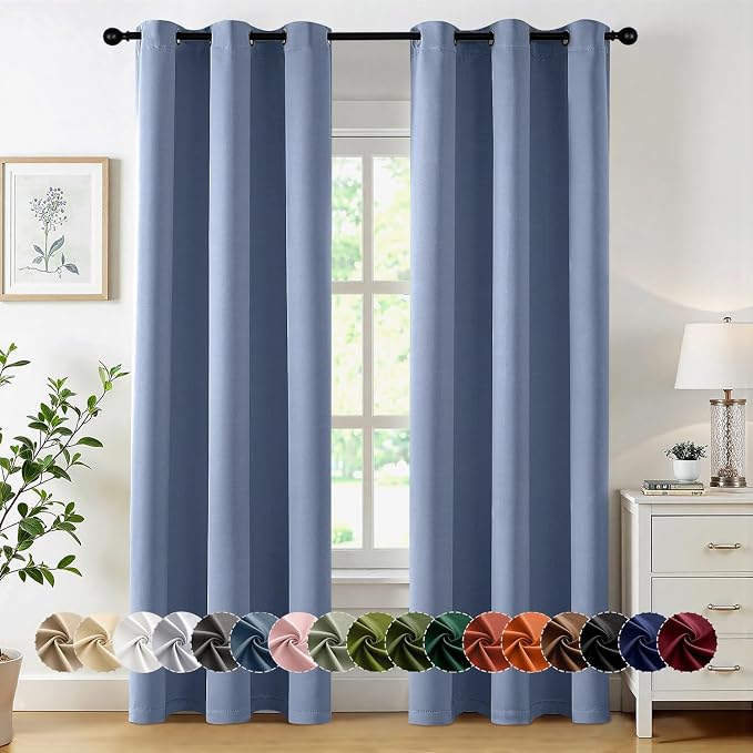 MIULEE Blackout Curtains for Bedroom Living Room 2 Panels, Thermal Insulated Room Darkening Drapes Grommet Noise Reducing Light Blocking Window Treatments 84 Inches Long 40x84 Inch Denim Blue