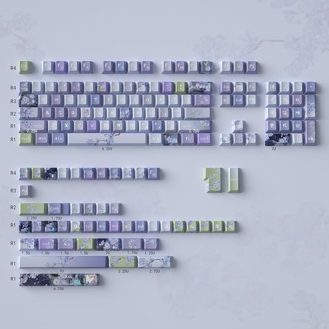 Sumgsn 152 Keys Dye Sub PBT Custom Keycaps Cherry Profile Purple Blossom Keycaps Set Fit for Mechanical Keyboards Alice Keyboard Cherry Mx Switches