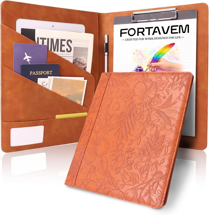 Professional Portfolio Binder, Faux Leather Padfolio for Resume, Note-Taking & Meetings, A4 Letter Writing Pad Holder (BrownF)