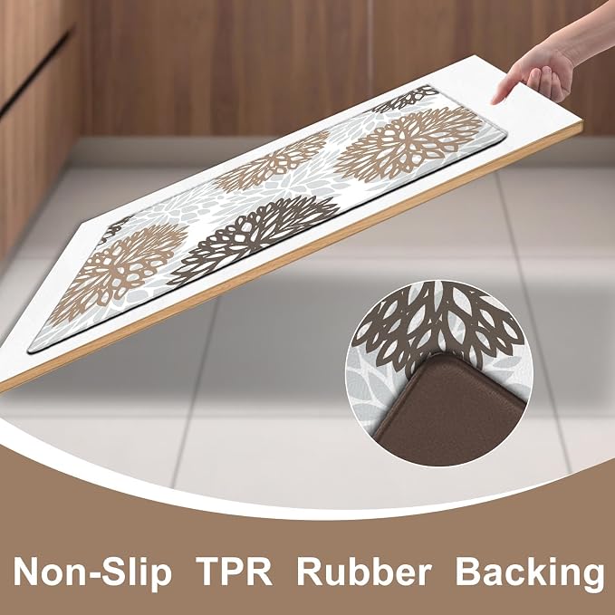 Cushioned Anti-Fatigue Kitchen Mats for Floor – Non-Slip Waterproof Memory Foam Runner, Extra Wide & Long, Comfortable Standing Mat for Kitchen, Sink, Office, Laundry, Brown Gray