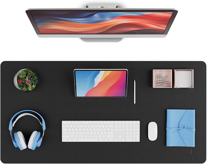 K KNODEL Large Desk Protector Mat and Pad for Office (Black, 15.7" x 31.5") | Waterproof Desk Mat, Desk Pads and Blotters, Desktop Mat, Desk Protector and Cover, Office Computer, Laptop and Keyboard Mat
