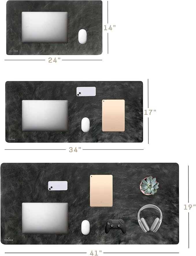 Premium Leather Desk Mat, Full Grain Leather Desk Pad Protector & Desk Blotter, Waterproof Non-Slip Writing Surface for Keyboard, Mouse & Laptop, Desk Pad for Home & Office (Onix, Medium)