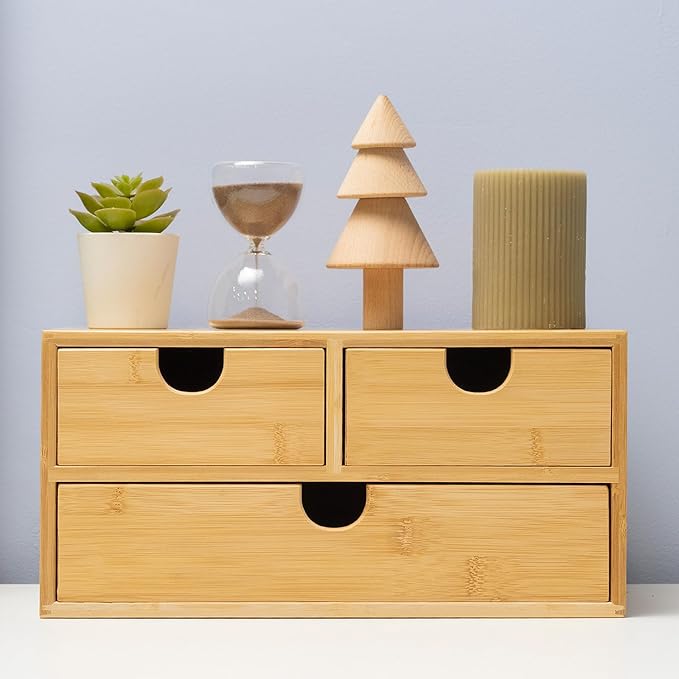 MEEDEN Bamboo Desk Organizer with Drawers: Desktop Storage Drawer Container - Tabletop Storage Organization Box for Office Home Toiletries Supplies