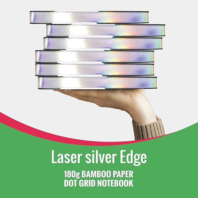 BUKE Dotted Notebook Journal 180GSM Bamboo Thick White Paper 160 Pages 5 * 5MM Dot Grid, Lay Flat Binding,Colored Silver Edges, Bookmarks and Expandable Back Pocket (BKP-6)