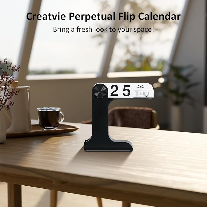 Desk Calendar Standing Flip, Creative Perpetual Flip Calendar, Durable PP Material Daily Desktop Calendar with Large Display, Simple Sleek Desk Accessories for Home Office Decor, Black