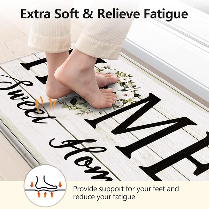 Yamaziot Anti Fatigue Kitchen Rug Set of 3, Non-Slip Cushioned Floor Mats | Waterproof, Stain Resistant, Farmhouse Cushioned Comfort Standing Desk Mat with Runner for Kitchen, Office, Sink, Laundry