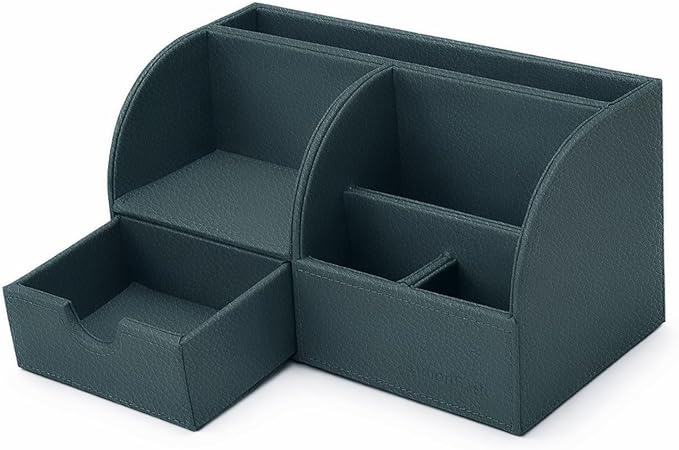 UnionBasic Desk Organizer - Multifunctional Leather Desktop Pen Holder Storage Box - Business Card/Pen/Pencil/Mobile Phone/Stationery Holder, Dark Ivy