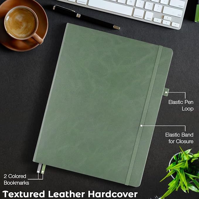 Graph Paper Notebook, Hardcover Notebook 8.5 x 11, Grid Notebook Journal for Women, Men, Large Leather Journals for Writing, Thick Paper, A4 Notebooks for Work, School Supplies, Engineering Olive