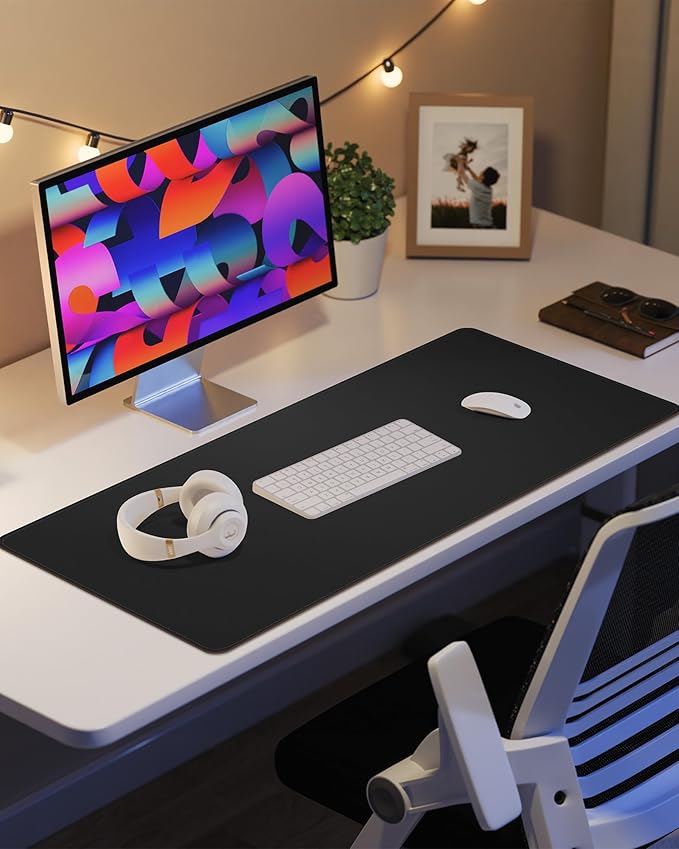 Leather Desk Pad Protector - 48" x 17" Non-Slip PU Leather Large Mouse Pad, Waterproof Desk Blotter Mat for Office and Home (Black)