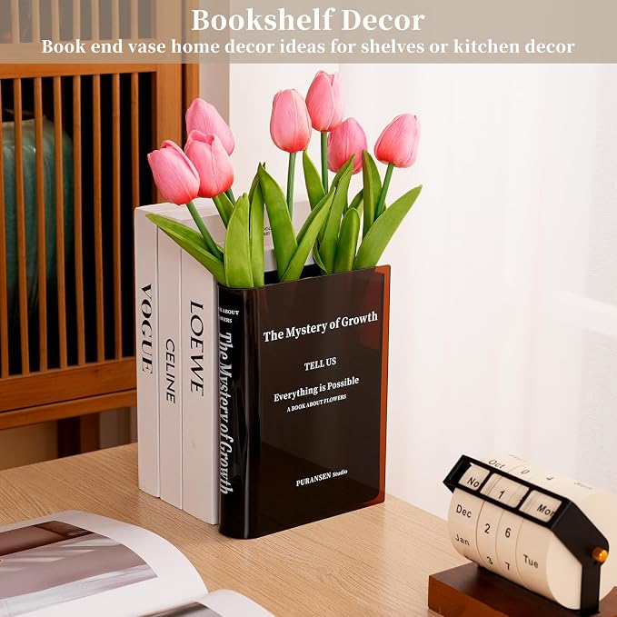 Puransen Brown Book-Shaped Vase for Flowers - Aesthetic Room Decor for Modern Home/Office, Minimalist Shelf Organizer with Floral Display, for Book Lovers & Interior Design Enthusiasts