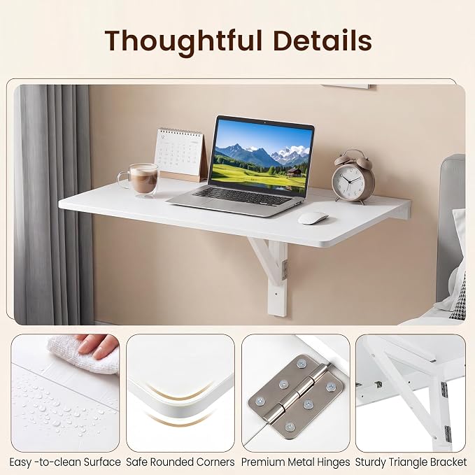 Tangkula 31.5" Wall Mounted Folding Desk, Drop-Leaf Floating Desk with Spacious Surface, Space-Saving Foldable Wall Table for Study, Bedroom, Laundry, Balcony & Small Spaces
