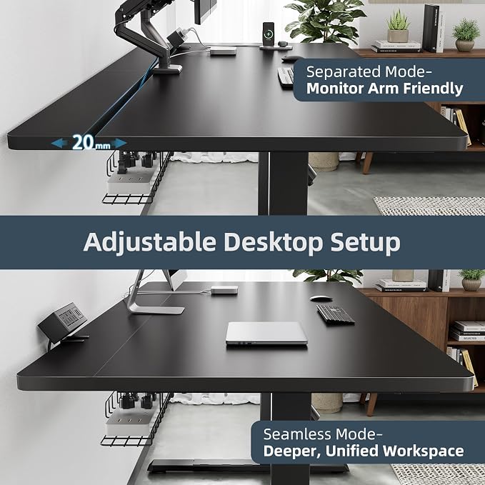 Electric Standing Desk Adjustable - 60 x 30 Inch Sit Stand Desk with Flip-Top Cable Management,Mouse Pad,Clamp Power Strip,Dual-Beam Frame,3 Memory Preset Height Adjustable for Home Office