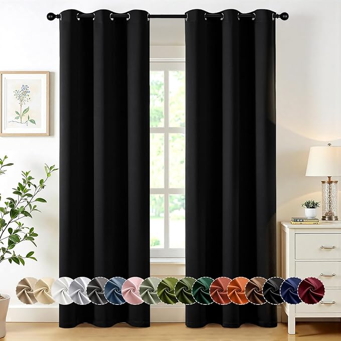 MIULEE Blackout Curtains for Bedroom Living Room 2 Panels, Thermal Insulated Room Darkening Drapes Grommet Noise Reducing Light Blocking Window Treatments 78 Inches Long 40x78 Inch Black