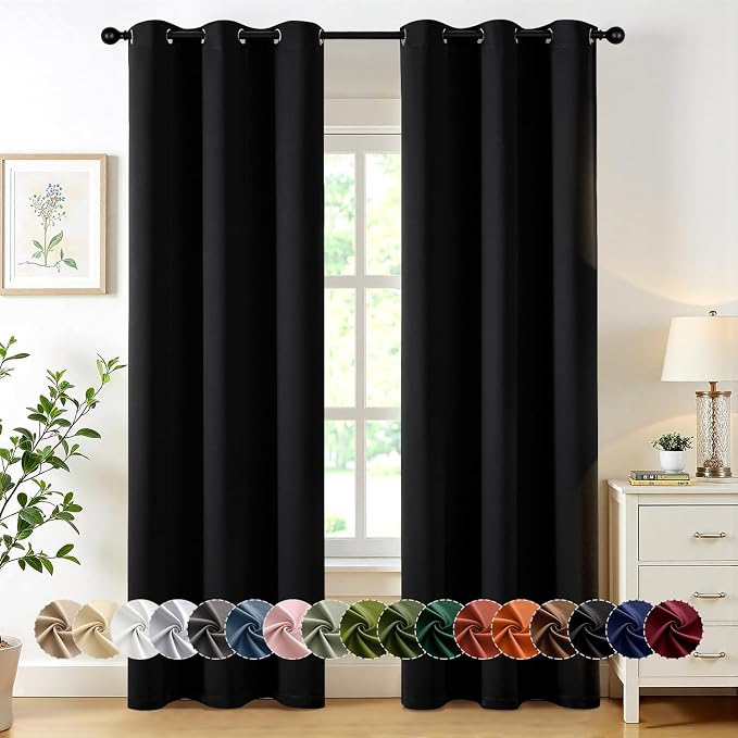 MIULEE Blackout Curtains for Bedroom Living Room 2 Panels, Thermal Insulated Room Darkening Drapes Grommet Noise Reducing Light Blocking Window Treatments 84 Inches Long 40x84 Inch Black
