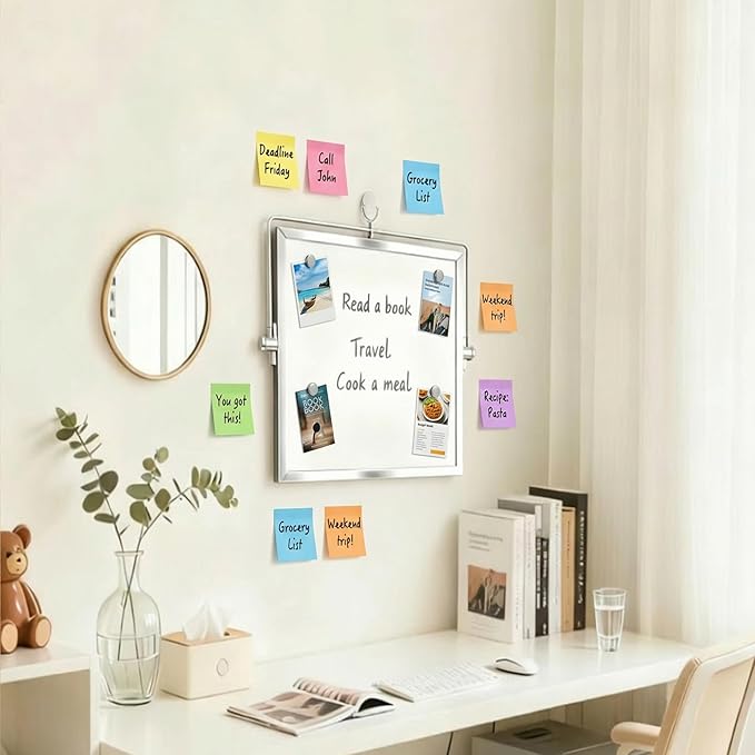 Small White Board with Stand, Double-Sided Desktop Whiteboard with 10 Markers, 4 Magnets & 1 Eraser, 10" x 10" Mini Dry Erase Board for Desk, Office, Kitchen, School, Kids Room