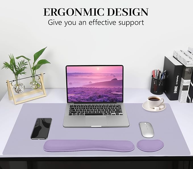 Mouse and Keyboard Pad, 3-in-1 Desk Mat Set, Wrist Rest for Computer Keyboard, Ergonomic Keyboard Wrist Rest Set for Office Home Decor(Lavender, 31.5" x 15.7")