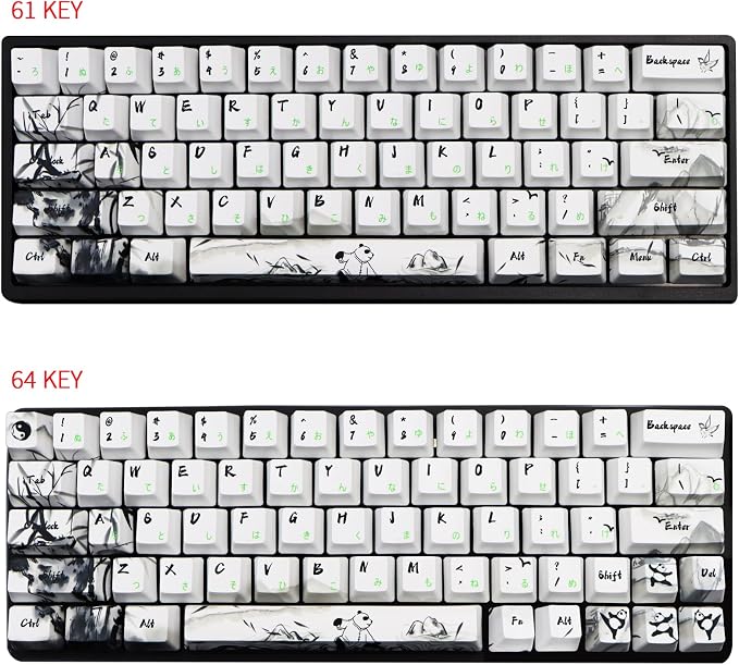 MOLGRIA Keycaps 71 Set Ink Panda for 71 64 61 Keys Keyboard, Custom PBT OEM Profile Key Caps with Japnanese Font for Cherry MX Khail Switches 60 Percent Gaming Keyboard
