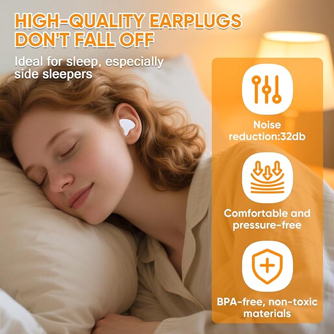 12 Pack Reusable Silicone Ear Plugs, Great for Sleep and Swimming | Shapeable Silicone Earplugs for Noise Reduction, with a Soundproofing Level of 32 Decibels, Color: White