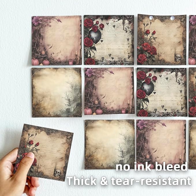 4-Pads 3x3 Sticky Notes, Vintage Memo Pads with High-Adhesive, Self-Stick Notes, Reusable & Tearable for Journal Planners Office School Home, Retro Stationery Gift - Gothic Rose