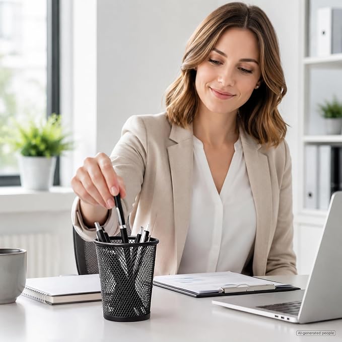 QYH Mesh Pencil Holder for Desk 6 Pack, Metal Pen Cup Black | Pen Holder for Desk, Desk Organizer for Office, Business, School & Home