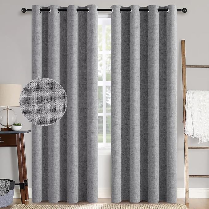 MIULEE Linen Texture Curtains for Bedroom Solid 100% Blackout Thermal Insulated Grey Curtains Grommet Room Darkening Curtains/Draperies Luxury Decor for Living Room 52x108 Inch (2 Panels)