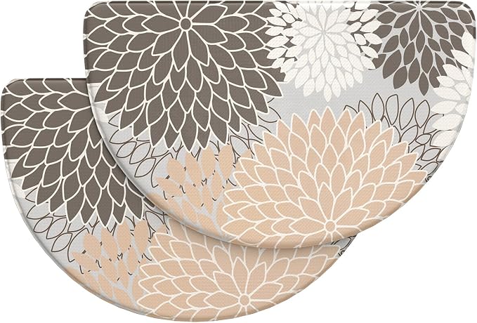 KIMODE Half Circle Kitchen Mats for Floor Cushioned Anti Fatigue 2PCS Semi | 28"x18"+28"x18",Half Round,Pink,Boho Kitchen Rug Sets of 2,Non Slip,Waterproof,Padded Kitchen Carpet Decor for Sink Laundry