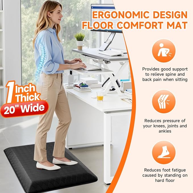 1" Thick Kitchen Mats for Floor, Water Resistant Floor Rug,Black/24" x 20" | Non-slip, Heavy Duty, Anti Fatigue Kitchen Rugs, Standing Desk Mat for Friends, Home, Office, Kitchen