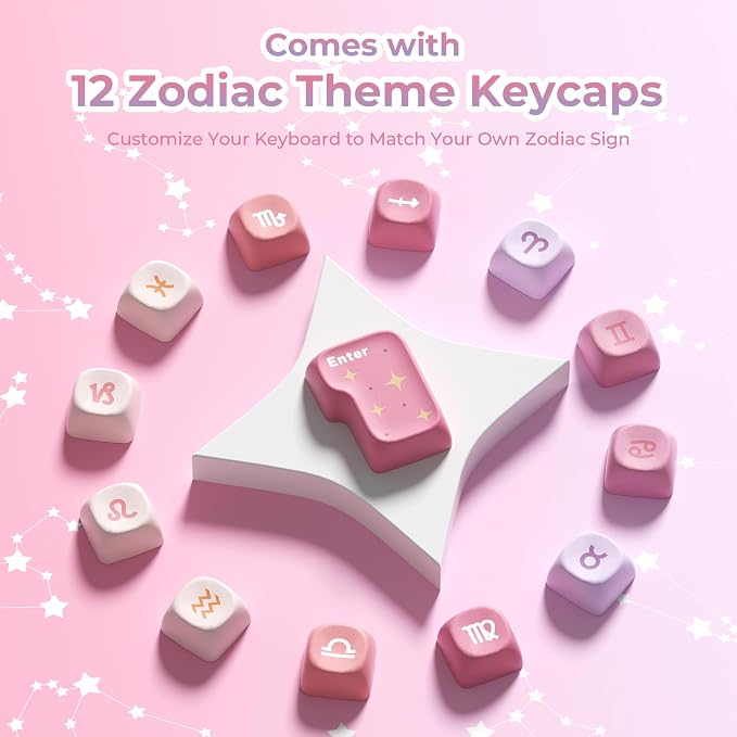 OHY XVX MOA Profile Keycap Set,12 Zodiac Series Dye-Sublimation PBT Material, Cute Purple Gradient Design, Compatible with MX Switches Mechanical Gaming Keyboards- Gradient Purple