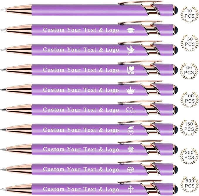 Bulk Custom Pens Personalized, Customized Pens with Name/Logo on Both Sides Gifts, Black Ink Engraved Ballpoint with Stylus, Ideal for Business, Birthday, Party, Wedding, School, Metal Material