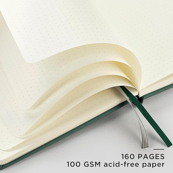 &And Per Se Dotted Journal Notebook, A5 Hardcover Aesthetic Dotted Notebook – 160 Pages 100gsm Thick Dot Grid Paper, 3 Sticker Sheets – Gift-Ready Journaling Kit for Women (Celestial Green)