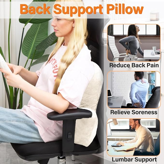 1 MIDDLE ONE Back Pillow for Chair, Memory Foam Lumbar Pillow for Back Support, Back Rest Cushion for Office, Sofa, Couch Sitting, Recliner, Bed and Lower Back Pain (Beige)
