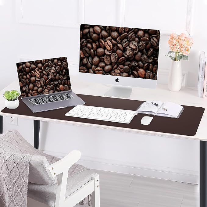 AFIING Cork Desk Mat 55" x 17", Dual-Sided Natural Cork & PU Leather Desk Pad, Non-Slip Waterproof Large Mouse Pad for Office, Home & Gaming (Coffee)