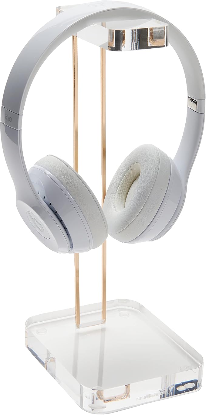 RUSSELL+HAZEL Acrylic Headphones Stand with Gold Hardware, Clear Headset Holder & Desk Accessory for Home Office Workspace Organization, 4" x 5" x 10.5"(Pack of 2)
