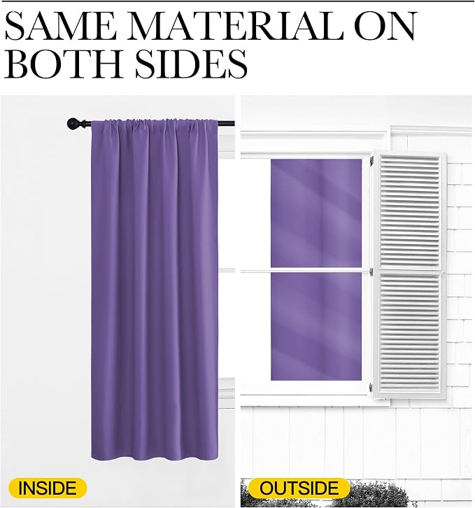 NICETOWN Window Curtains Blackout Drapes, Lilac Purple, 1 Pair, 52 by 84-Inch, Thermal Insulated Solid Rod Pocket Blackout Curtains/Draperies for Living Room