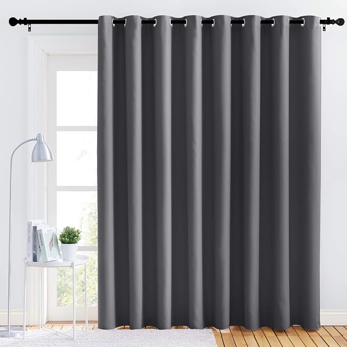 NICETOWN Bedroom Blackout Curtain Panel - (120 inches by 102 inch, Grey, 1 PC) Energy Saving Thermal Insulated Grommet Blackout Drapery for Patio, Room Divider Curtain
