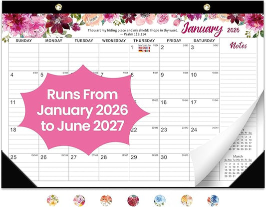 2026 Desk Calendar, 18-Month Calendar Runs from January 2026 to June 2027, 17" x 12" Desktop or Wall Calendar, Perfect Monthly Calendar Planner for Home, Office, or School - Psalm Theme