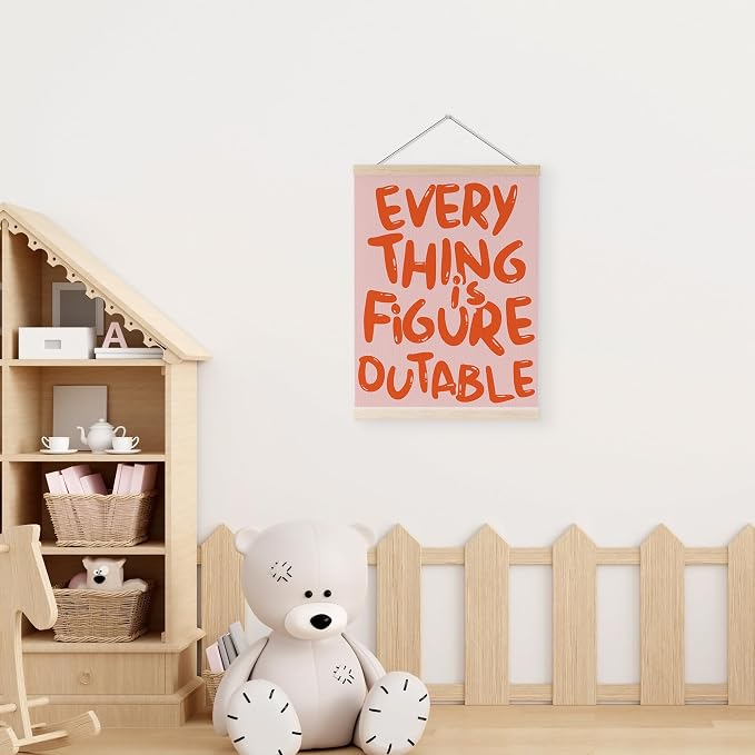 YQDEJ Pink Everything Is Figureoutable Inspirational Wall Art Poster Hanger Frame, Positive Affirmations Wall Decor, Motivational Wall Art for Home Office Classroom, 12x16 Inch