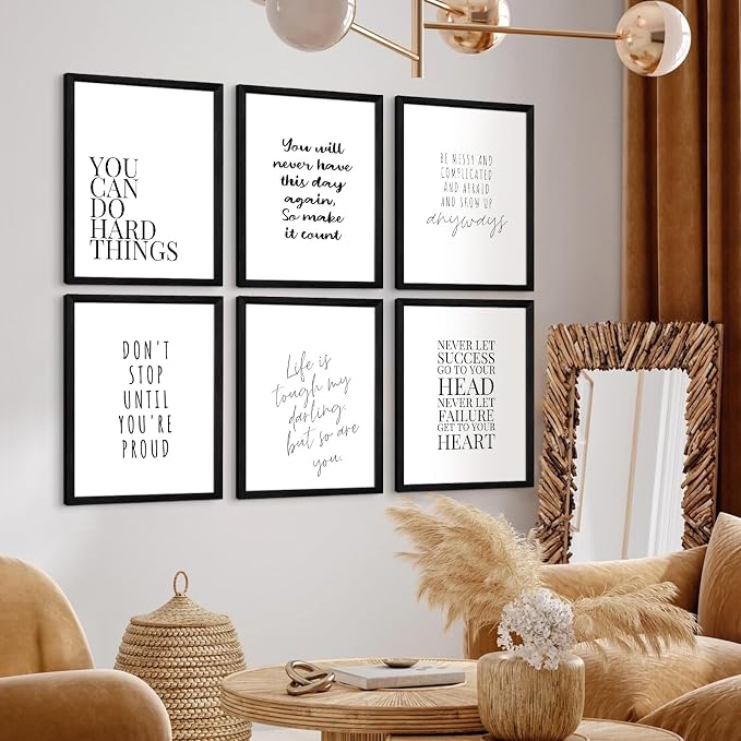 Office Inspirational Wall Art Decor Motivational Quotes Canvas Wall Art Positive Classroom Posters Pictures Office Inspirational Work Artwork for Women Home Bedroom 12x16 Inch Wood Framed Set of 6