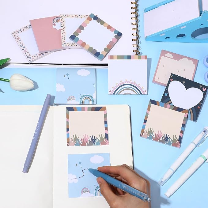 9 Pads Cute Sticky Notes Cartoon Self Stick Notepads 3x3 Inches Notes Adhesive Memo Pad Office Decor Gifts for Students School Teacher Office Meeting(Boho)
