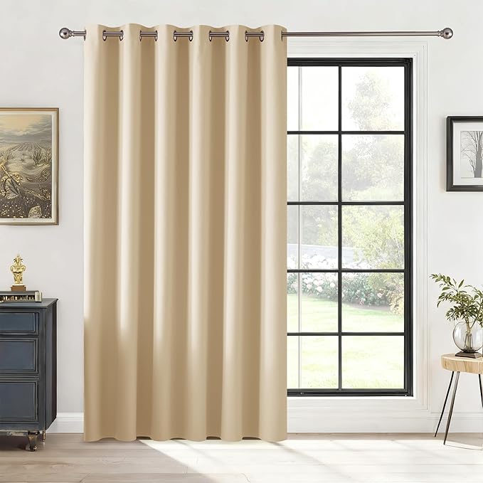 RYB HOME Blackout Thermal Insulated Curtains, Portable Curtain for Sliding Glass Door/Storage/Space Room Divider, Large Window Treatment Room Divider Panel, W80 x L84, Biscotti Beige, 1 Panel