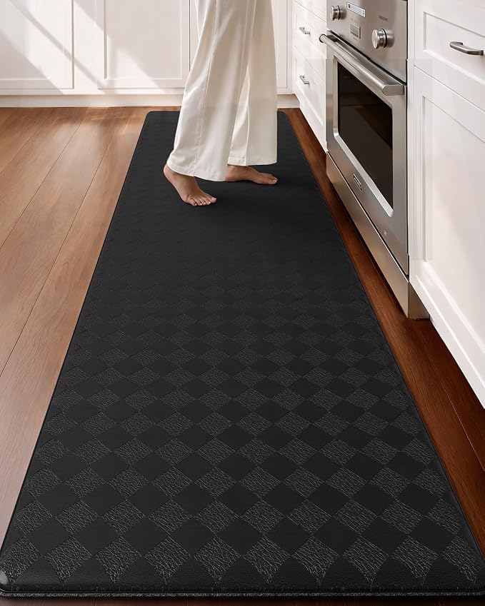 Color&Geometry Checkered Kitchen Runner 24x94 Wide Long Antifatigue, Black | Waterproof & Oil Proof, Easy Clean PVC Large Kitchen Rug For Busy Family, 0.4in Thick Cushion For Long Standing, Non Slip