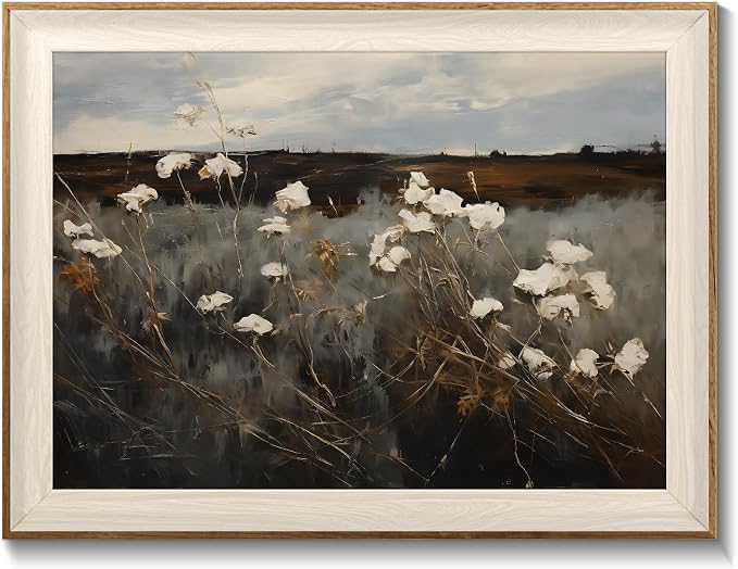 Framed Wall Art for Bedroom - Vintage Wildflower Painting Canvas Art Prints, Moody Dark Autumn Flower Wall Decor Aesthetic, Farmhouse Decor Wall Art Floral Pictures - 10x12Inch