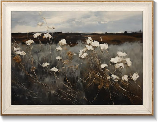 Framed Wall Art for Bedroom - Vintage Wildflower Painting Canvas Art Prints, Moody Dark Autumn Flower Wall Decor Aesthetic, Farmhouse Decor Wall Art Floral Pictures - 10x12Inch