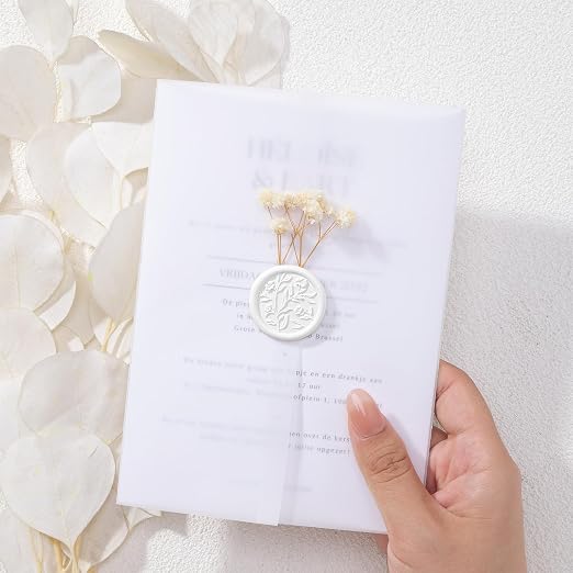 UNIQOOO Wax Seal Stickers - 3D Flower Wedding Invitation Envelope Seal Stickers, 50 Pcs Self- Adhesive Snow White Stickers, Perfect for Invitation, Christmas, Gift Wrapping