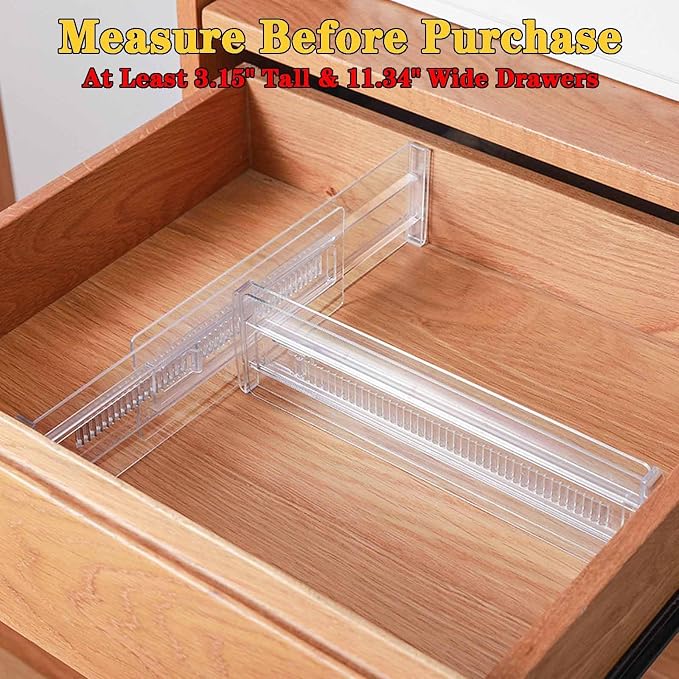 8 Pcs Drawer Dividers for Clothes, 3.15" High 11.34"-19.69" Adjustable Expandable Dresser Drawer Organizer, Clear Plastic Separators for Dresser, Baby Clothing (8, white‌)